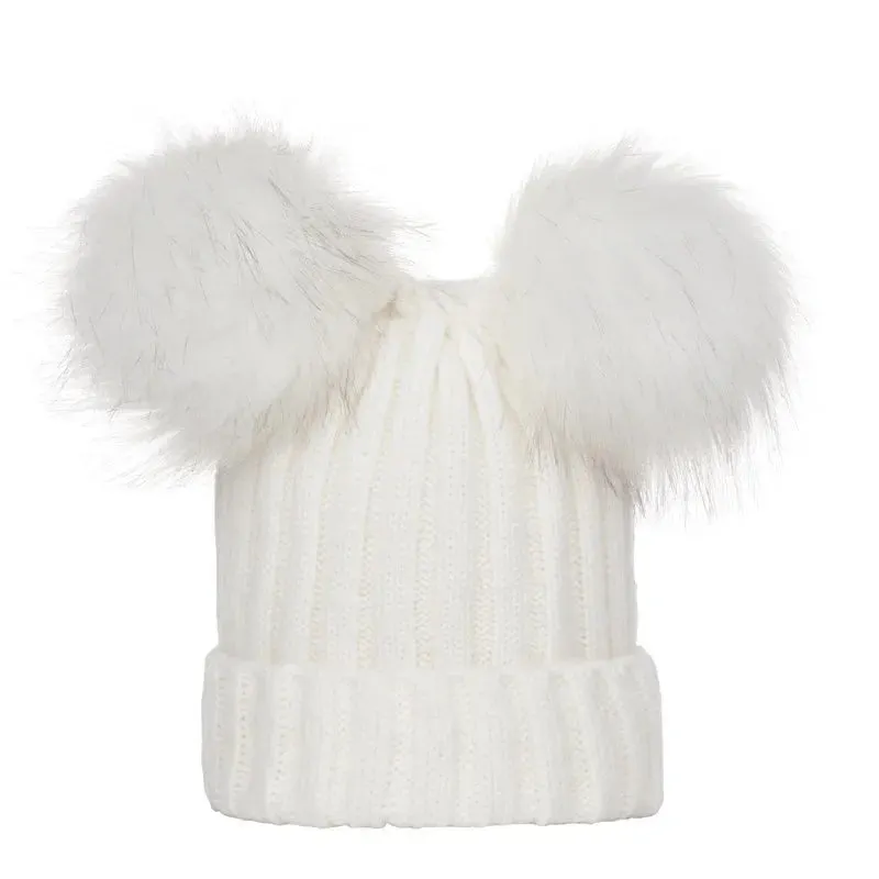 2023 Mother Kids Hats Bobble Hat Children Cap Pom Pom Beanies Caps