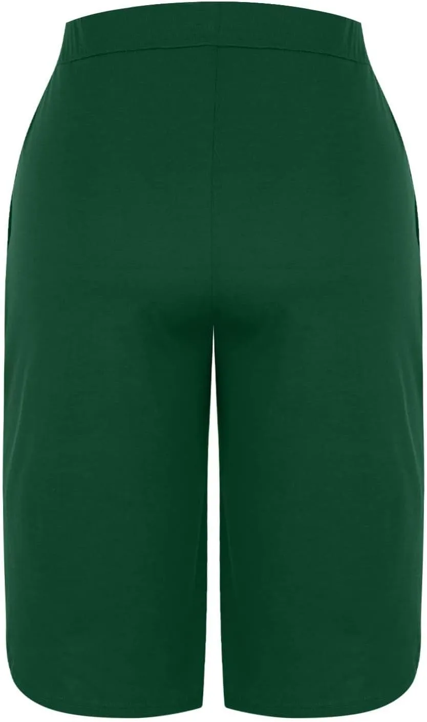 Akklian Summer Leggings with Pockets for Women Straight Wide Leg Cropped Trousers Drawstring Elastic Waist Side Slit Trousers