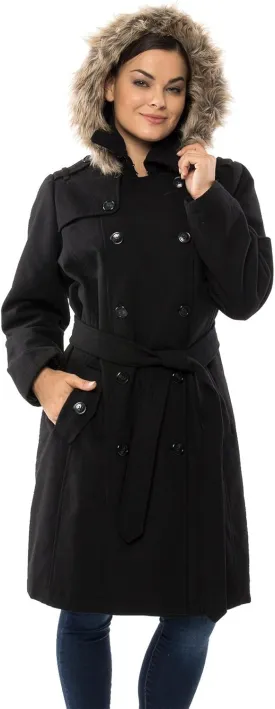 Alpine Swiss Womens Parka Trench Pea Coat Belt Jacket Fur Hood Reg & Plus Sizes