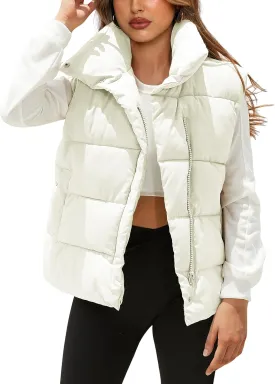 Athlisan Puffer Vest Women Zip Up Stand Collar Sleeveless Padded Gilet Jacket