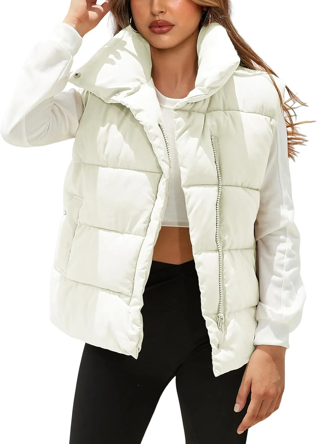 Athlisan Puffer Vest Women Zip Up Stand Collar Sleeveless Padded Gilet Jacket
