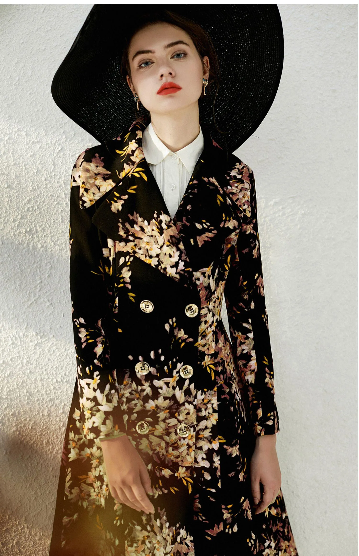 Autumn winter flloral 1950's audrey hepburn double breasted coat vintage jacket dress - Madlyn