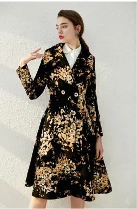 Autumn winter flloral 1950's audrey hepburn double breasted coat vintage jacket dress - Madlyn