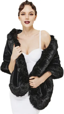 BABEYOND Faux Fur Shawl for Women with Collar Scarf Wrap Faux Fur Evening Cape for Winter Coat