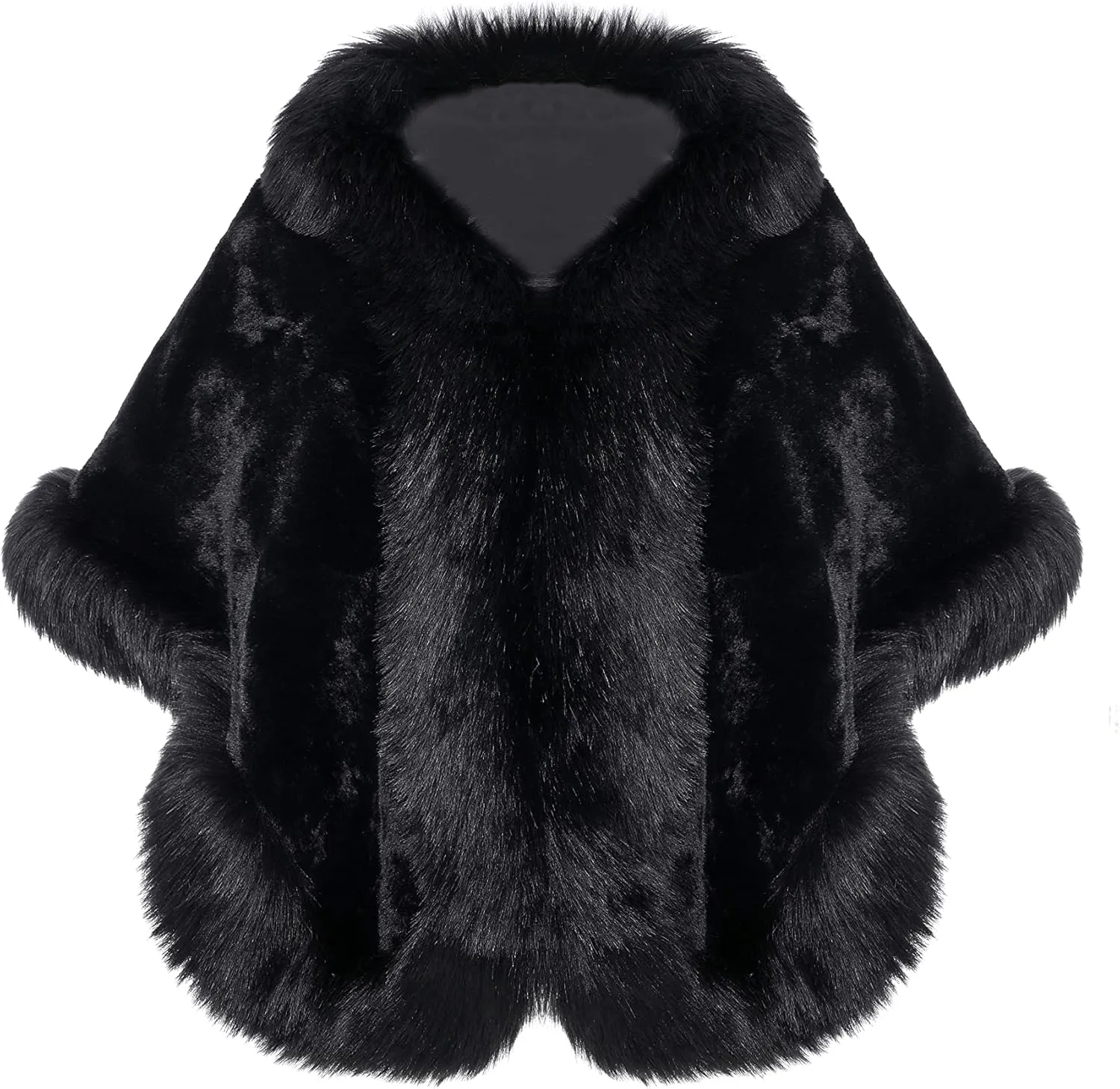 BABEYOND Faux Fur Shawl for Women with Collar Scarf Wrap Faux Fur Evening Cape for Winter Coat