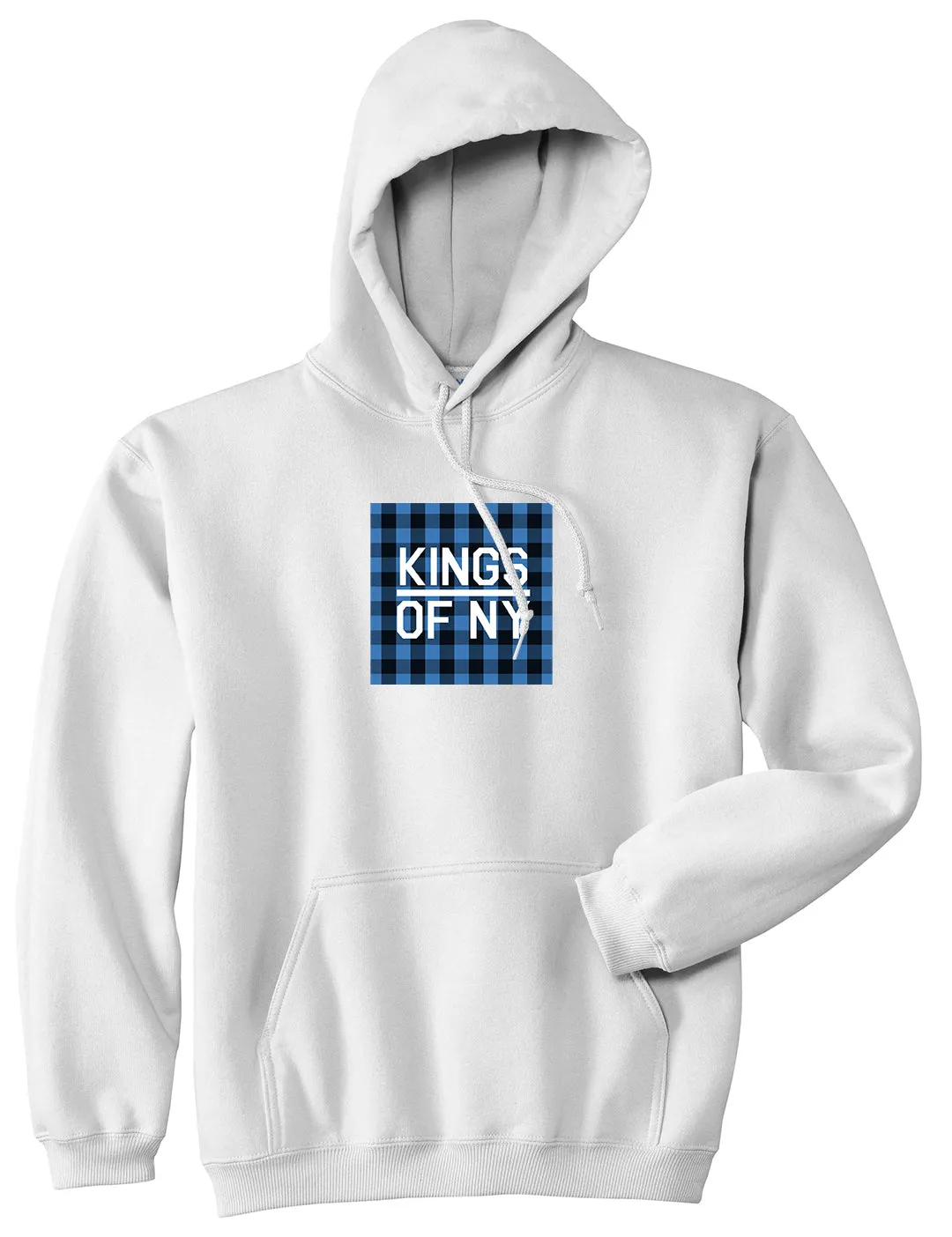 Blue Buffalo Plaid Box Logo Mens Pullover Hoodie