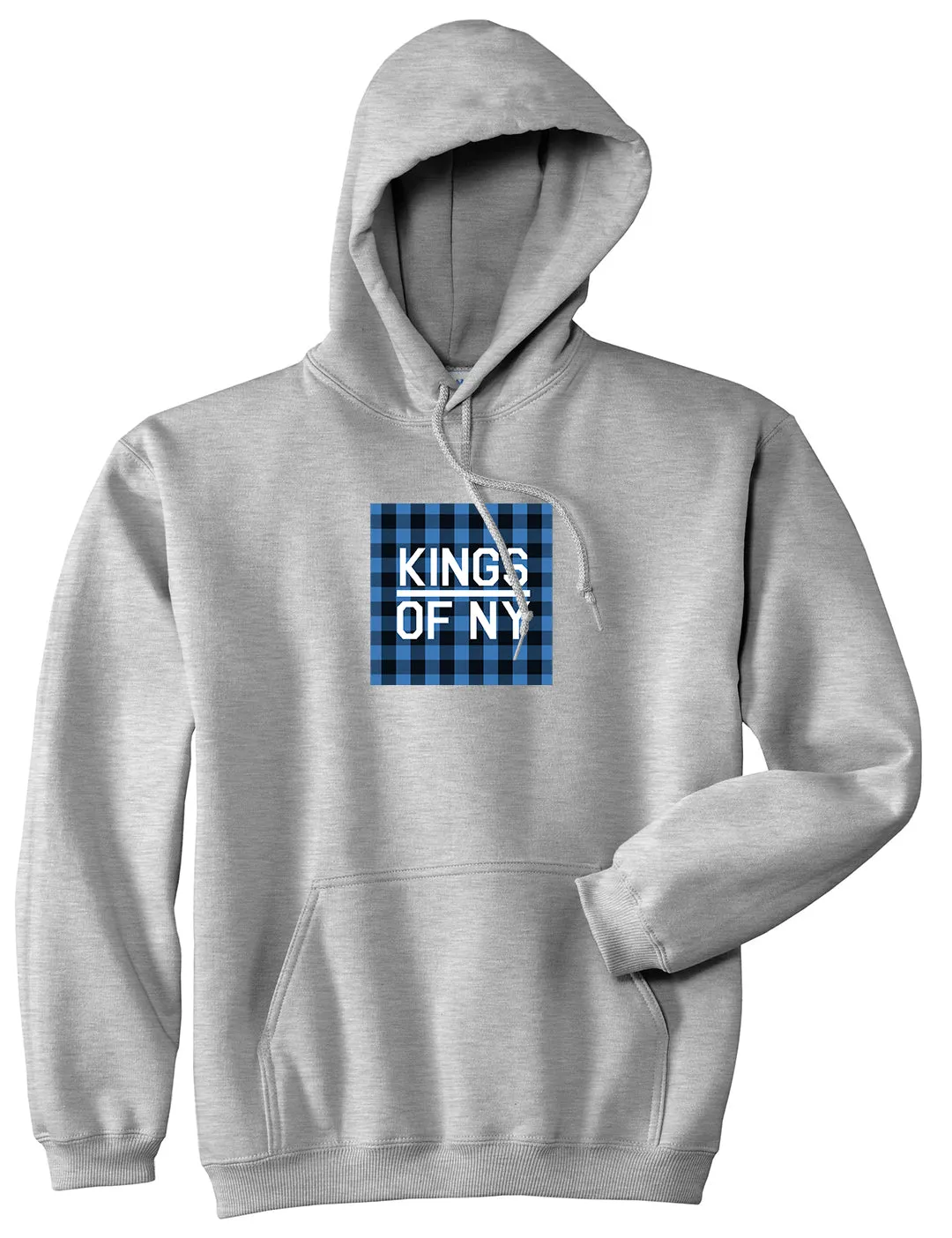 Blue Buffalo Plaid Box Logo Mens Pullover Hoodie