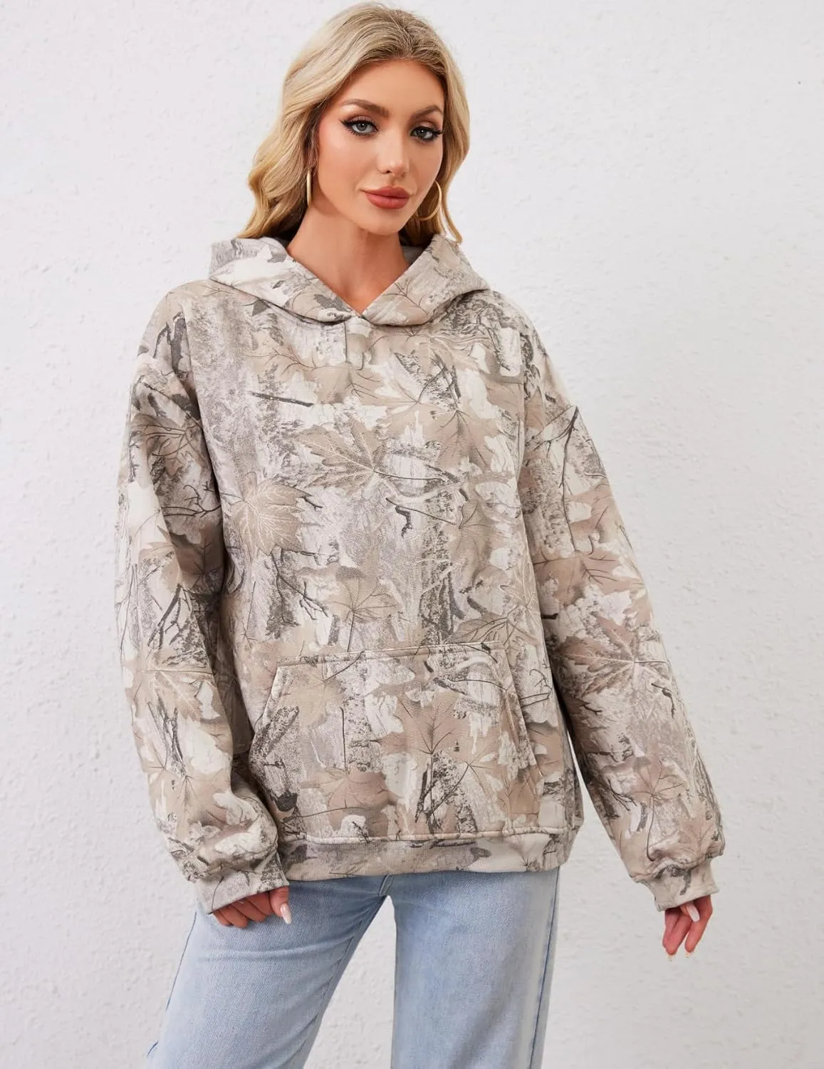 Camo Hoodie Womens Mens Maple Leaf Fleece Hooded Sweatshirt Oversized Camouflage Hoodies For Women Trendy