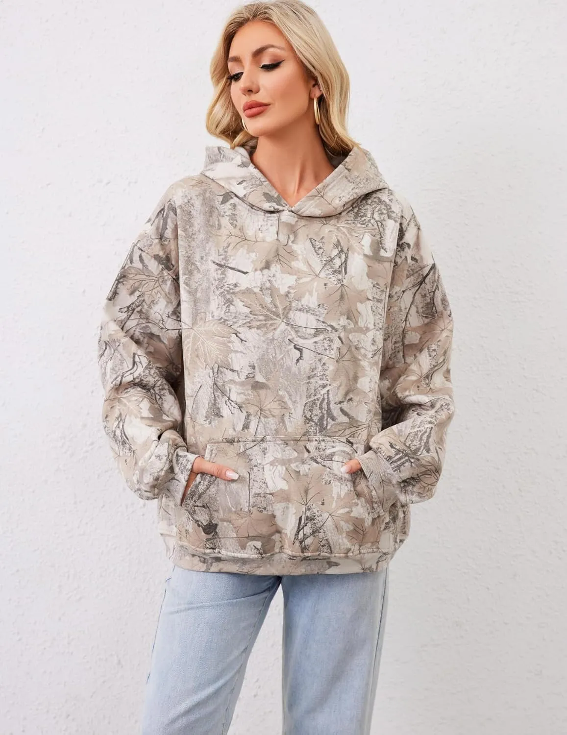Camo Hoodie Womens Mens Maple Leaf Fleece Hooded Sweatshirt Oversized Camouflage Hoodies For Women Trendy