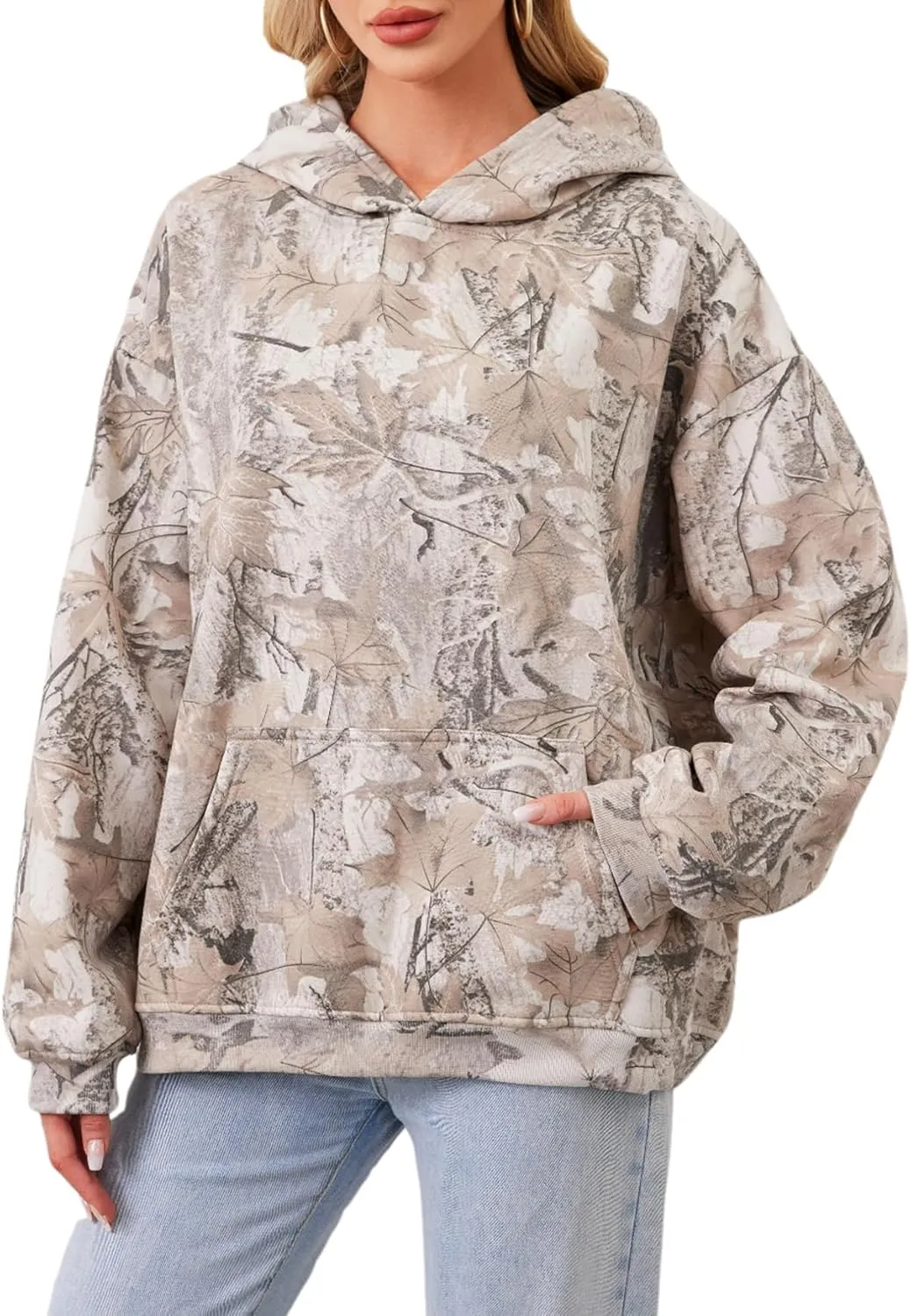 Camo Hoodie Womens Mens Maple Leaf Fleece Hooded Sweatshirt Oversized Camouflage Hoodies For Women Trendy