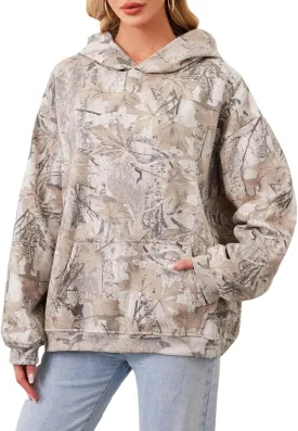 Camo Hoodie Womens Mens Maple Leaf Fleece Hooded Sweatshirt Oversized Camouflage Hoodies For Women Trendy