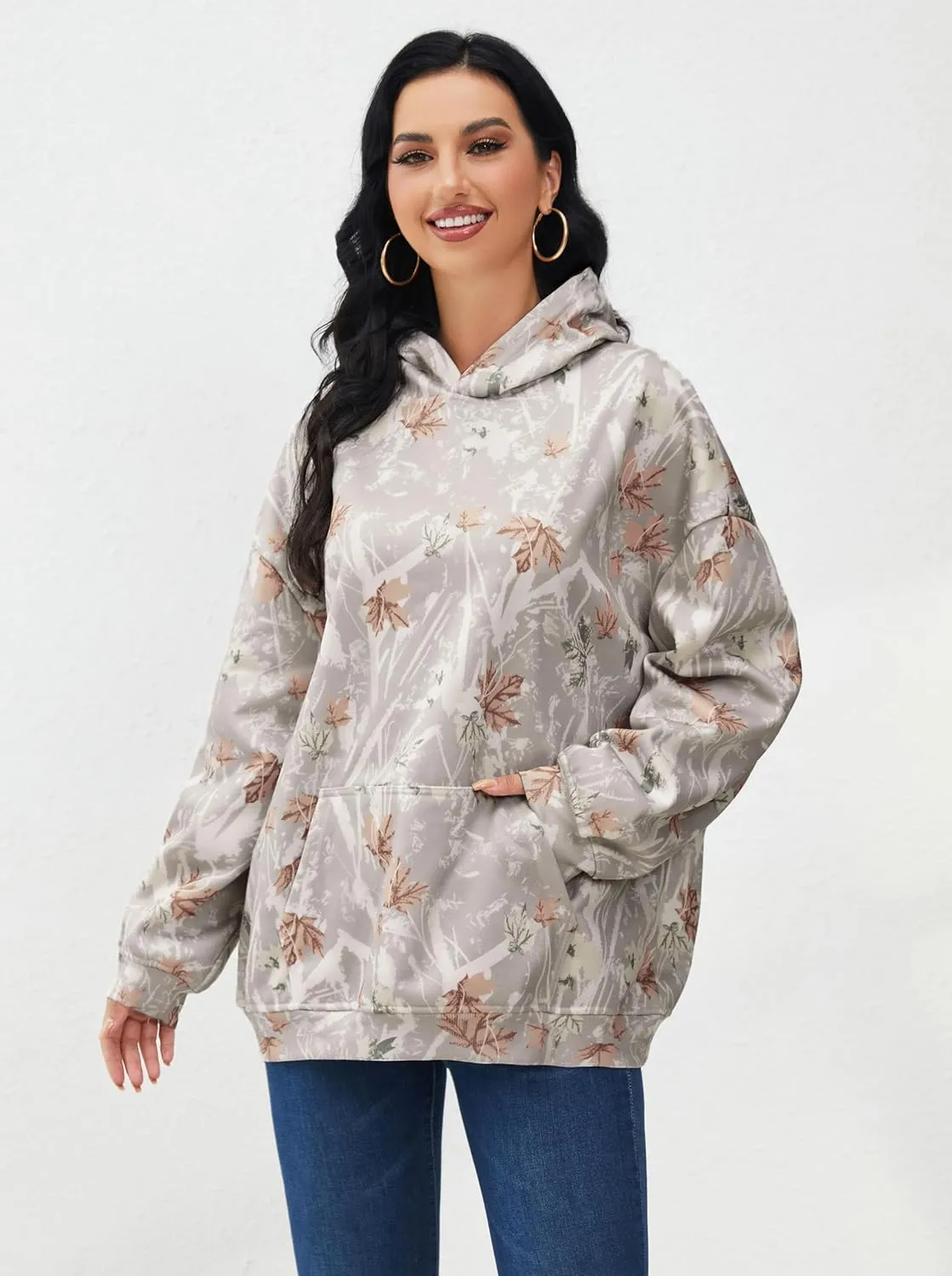 Camo Hoodie Womens Mens Maple Leaf Fleece Hooded Sweatshirt Oversized Camouflage Hoodies For Women Trendy