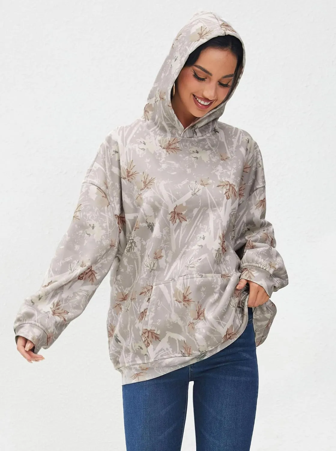 Camo Hoodie Womens Mens Maple Leaf Fleece Hooded Sweatshirt Oversized Camouflage Hoodies For Women Trendy