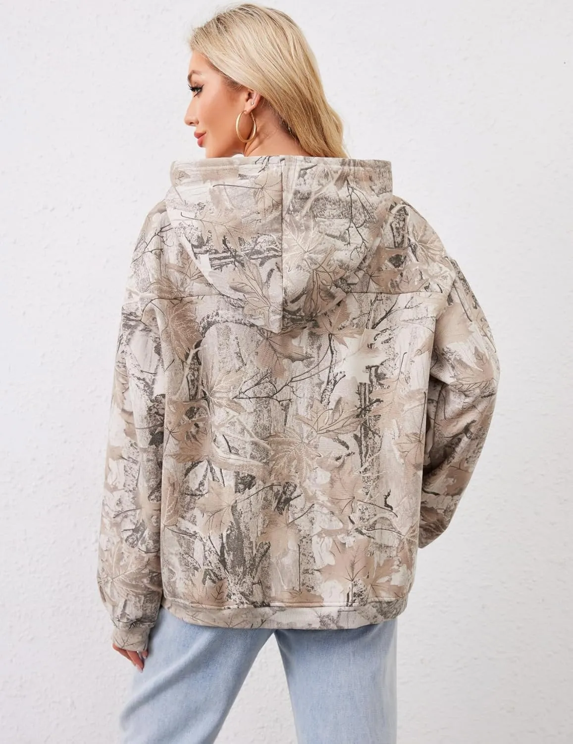 Camo Hoodie Womens Mens Maple Leaf Fleece Hooded Sweatshirt Oversized Camouflage Hoodies For Women Trendy