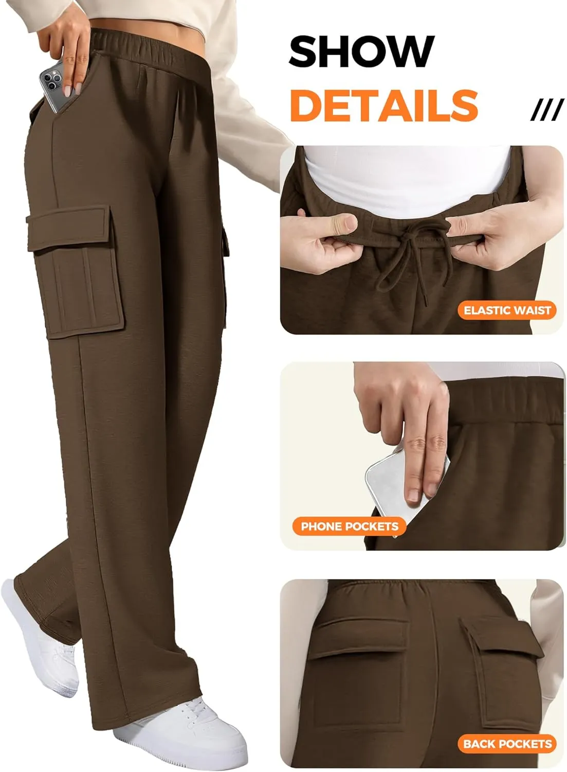 Cargo Sweatpants for Women Fleece Jogger Pants Casual Baggy Trousers Athletic Long Sweat Pants with Pockets Trendy