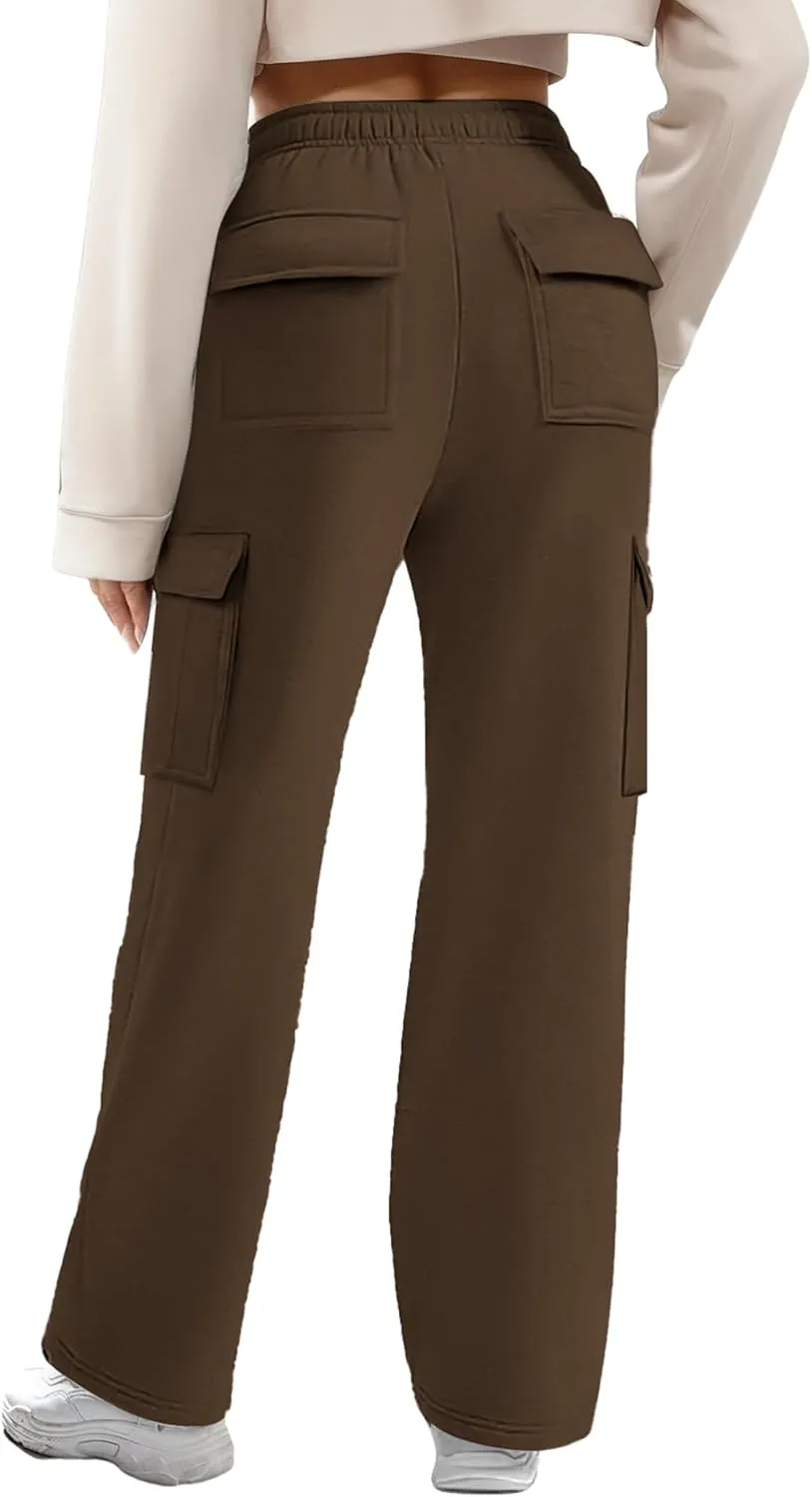 Cargo Sweatpants for Women Fleece Jogger Pants Casual Baggy Trousers Athletic Long Sweat Pants with Pockets Trendy