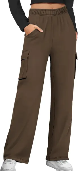 Cargo Sweatpants for Women Fleece Jogger Pants Casual Baggy Trousers Athletic Long Sweat Pants with Pockets Trendy