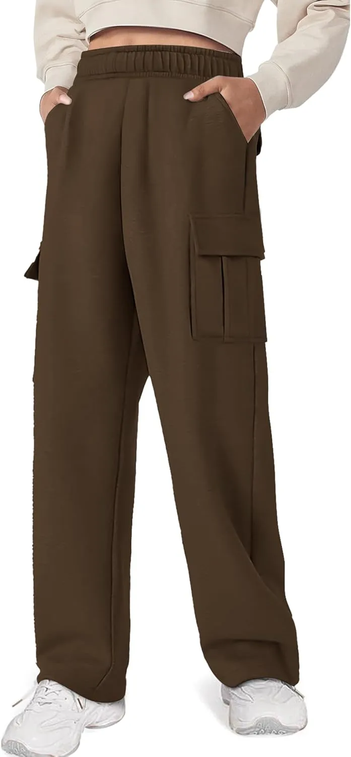 Cargo Sweatpants for Women Fleece Jogger Pants Casual Baggy Trousers Athletic Long Sweat Pants with Pockets Trendy
