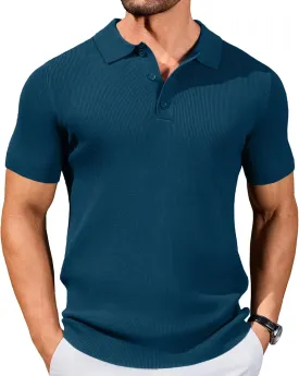 COOFANDY Mens Slim Fit Knit Polo Shirts Business Lightweight Polo Sweater Casual Summer Ribbed Textured Collared T Shirt