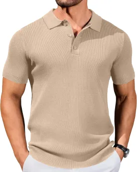 COOFANDY Mens Slim Fit Knit Polo Shirts Business Lightweight Polo Sweater Casual Summer Ribbed Textured Collared T Shirt