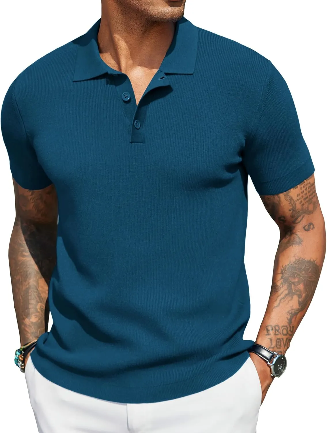 COOFANDY Mens Slim Fit Knit Polo Shirts Business Lightweight Polo Sweater Casual Summer Ribbed Textured Collared T Shirt
