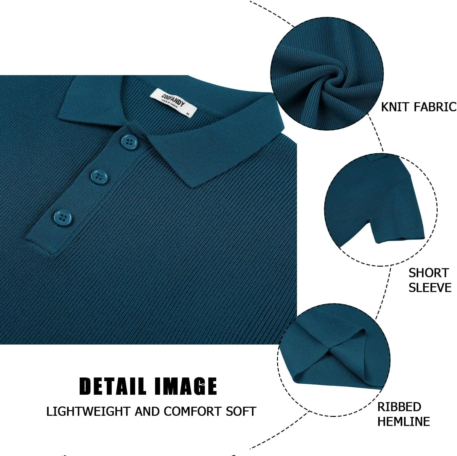 COOFANDY Mens Slim Fit Knit Polo Shirts Business Lightweight Polo Sweater Casual Summer Ribbed Textured Collared T Shirt