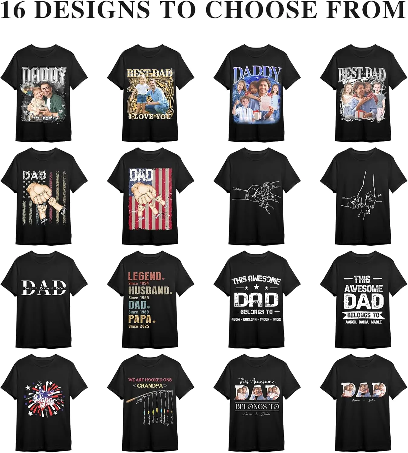 Custom Dad Shirts for Men, Personalized Dad T-Shirt with Kids Name, Customized Father's Day Birthday Gifts, Made in USA