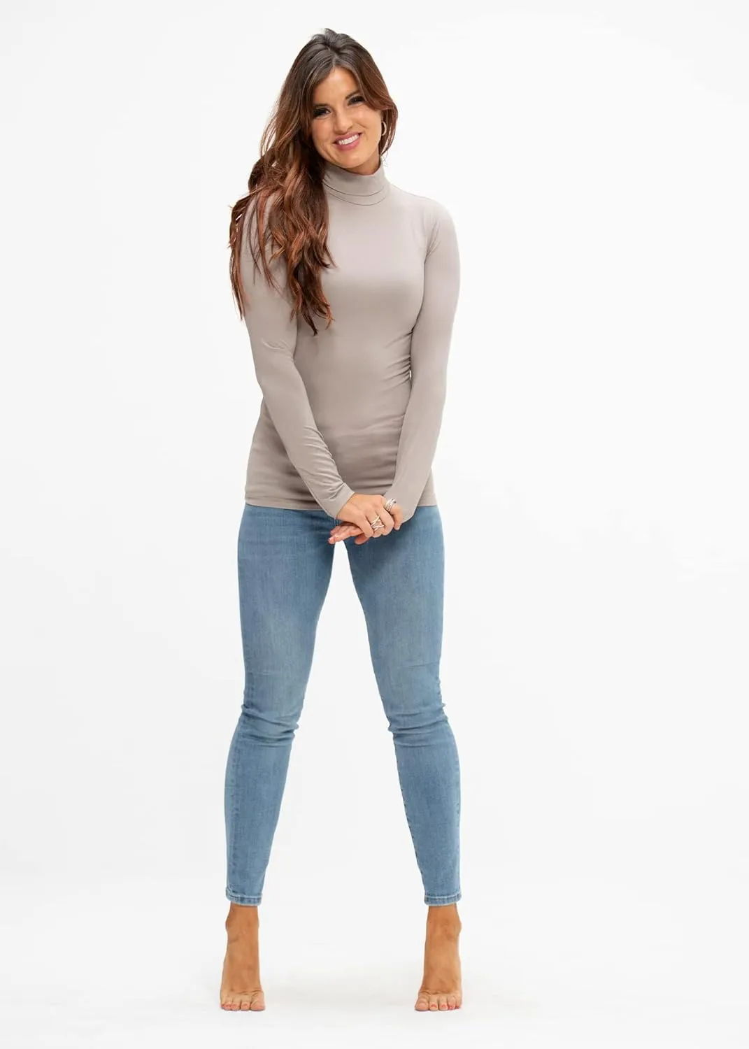 DEVOPS Womens 2 Pack Long Sleeve Mock Turtleneck Stretch Fitted Thermal Underlayer Shirts
