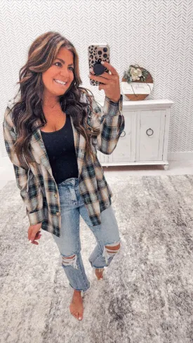 Doe & Rae Green Flannel Hoodie