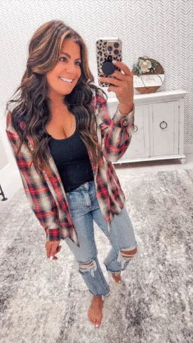 Doe & Rae Red/Tan Flannel Hoodie