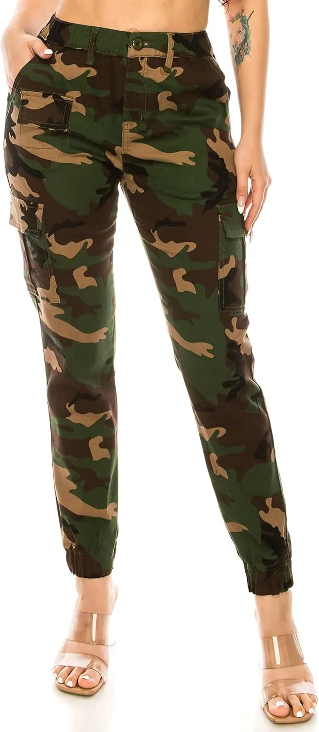 Double Denim January 5th Women's High Waist Cargo Jogger Pants Elastic Waistband Casual Tapered Sweatpants with 6 Pockets