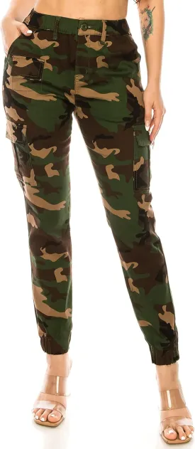 Double Denim January 5th Women's High Waist Cargo Jogger Pants Elastic Waistband Casual Tapered Sweatpants with 6 Pockets