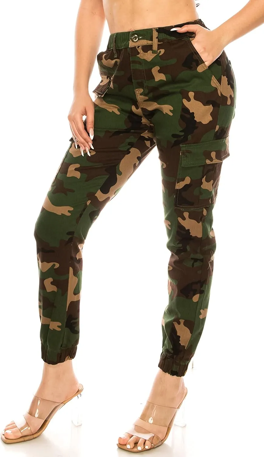 Double Denim January 5th Women's High Waist Cargo Jogger Pants Elastic Waistband Casual Tapered Sweatpants with 6 Pockets