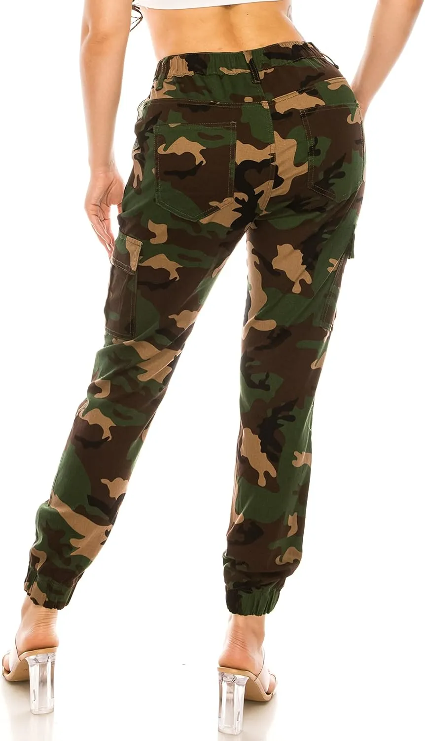 Double Denim January 5th Women's High Waist Cargo Jogger Pants Elastic Waistband Casual Tapered Sweatpants with 6 Pockets