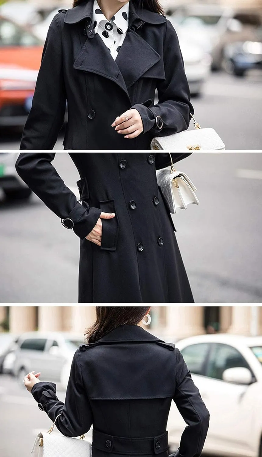 ebossy Women's Double Breasted Duster Trench Coat Slim Full Length Maxi Long Overcoat