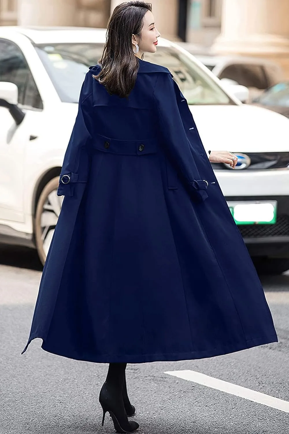 ebossy Women's Double Breasted Duster Trench Coat Slim Full Length Maxi Long Overcoat