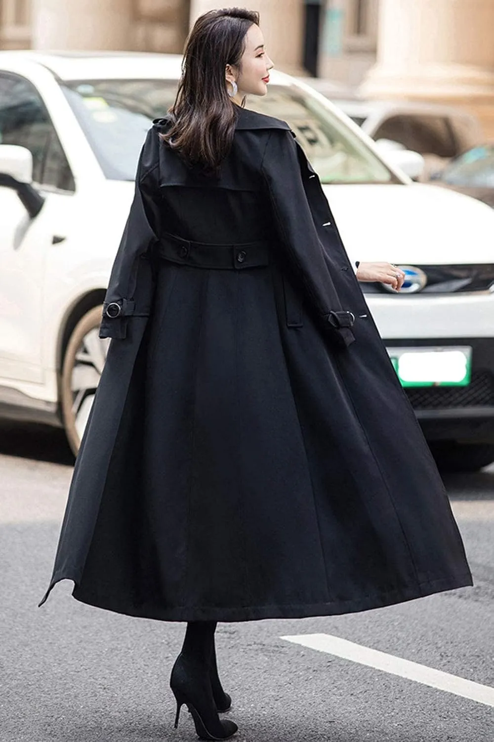ebossy Women's Double Breasted Duster Trench Coat Slim Full Length Maxi Long Overcoat