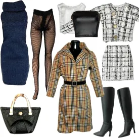 Eledoll Clothes Fashion Pack POSH Lady Plaid Trench Coat & Tweed Blazer Set