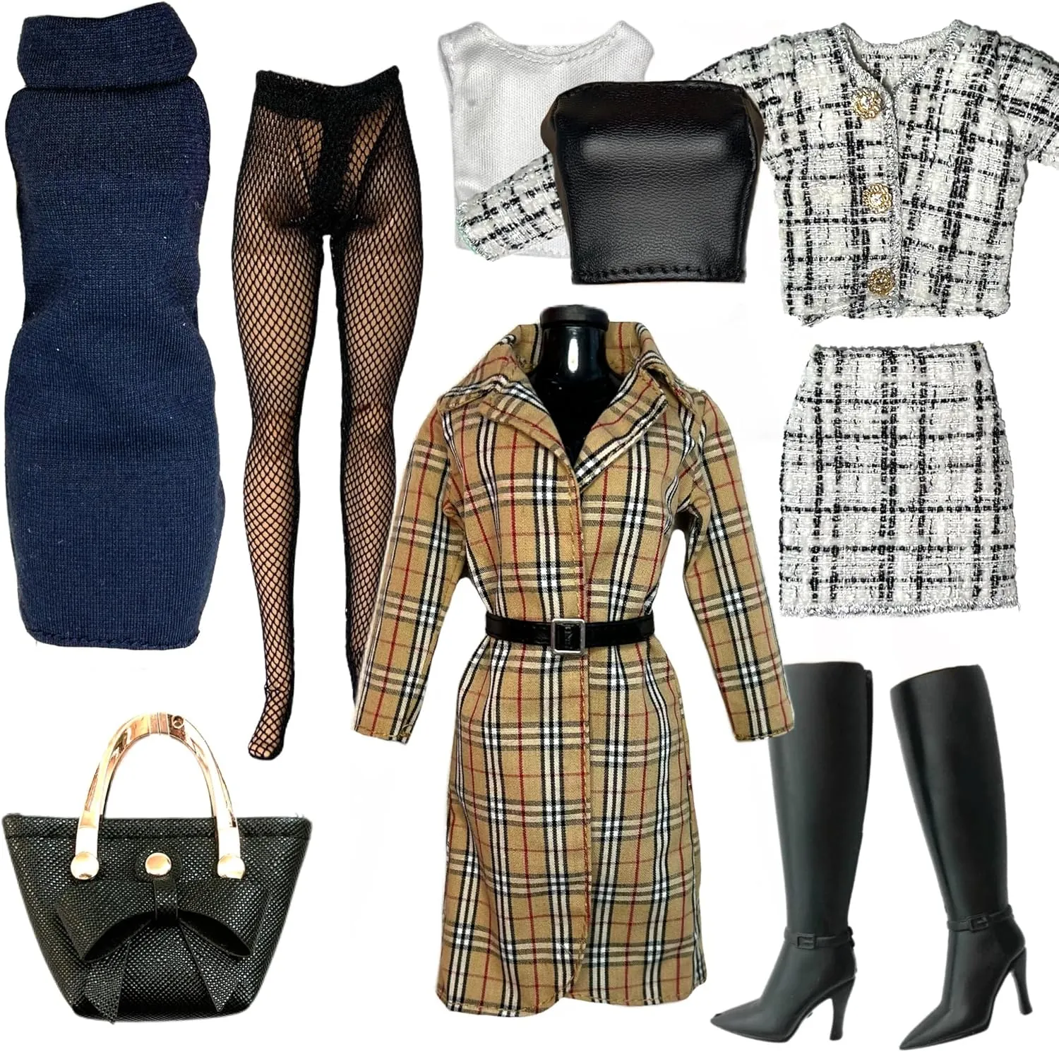 Eledoll Clothes Fashion Pack POSH Lady Plaid Trench Coat & Tweed Blazer Set
