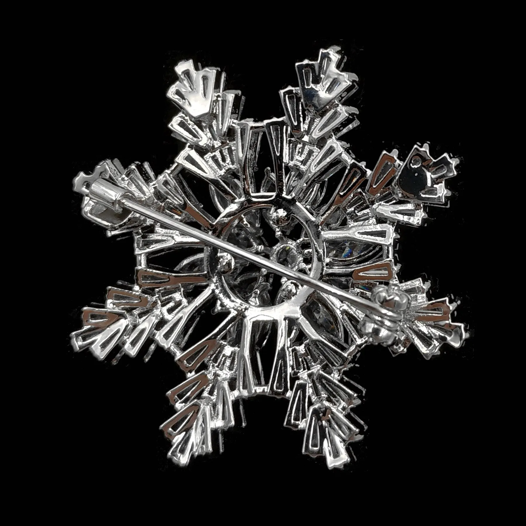 Fantastic Luxurious Baguette & Marquise Cut Clear CZ Double Tiered Snowflake Broaches Pins Winter Holiday Jewelry for Costume