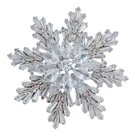 Fantastic Luxurious Baguette & Marquise Cut Clear CZ Double Tiered Snowflake Broaches Pins Winter Holiday Jewelry for Costume