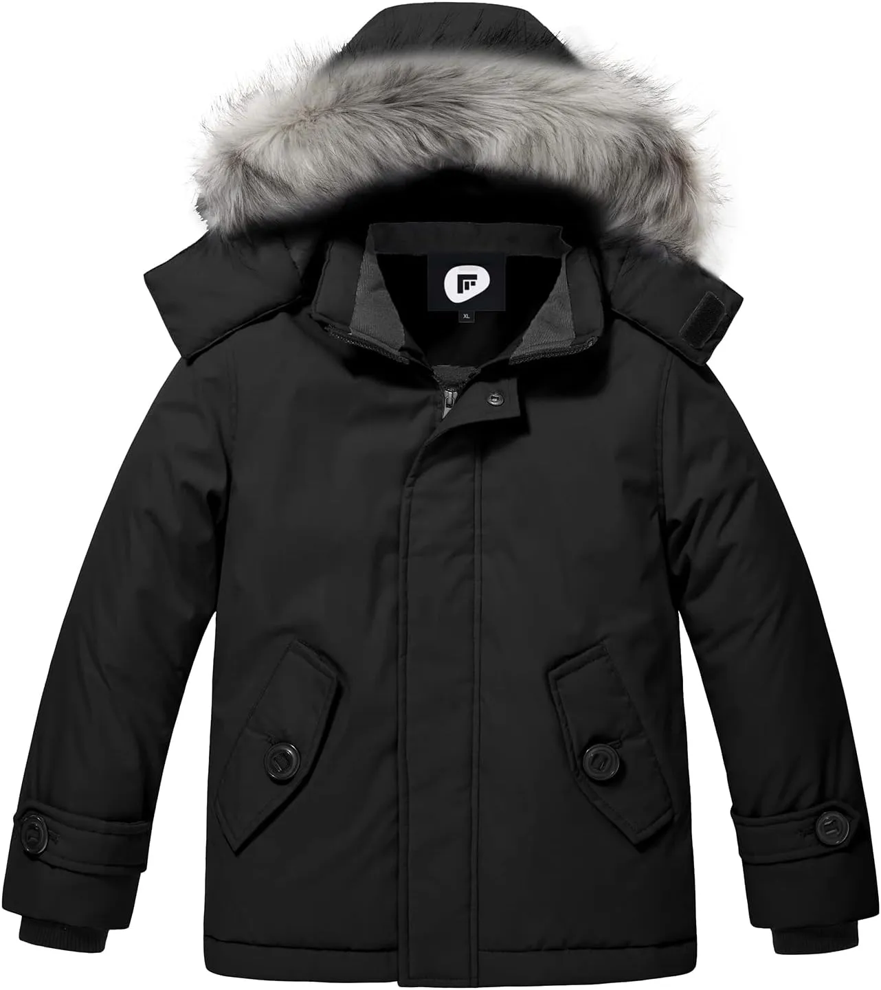 FARVALUE Boys Water Resistant Winter Coat Parka Jacket Quilted Fleece Lined Outwear Thicken Puffer Jacket Hood Coat