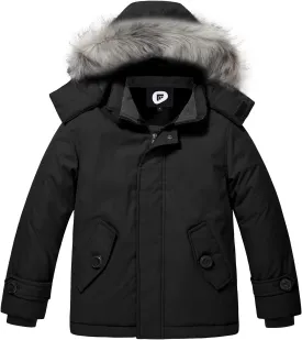 FARVALUE Boys Water Resistant Winter Coat Parka Jacket Quilted Fleece Lined Outwear Thicken Puffer Jacket Hood Coat