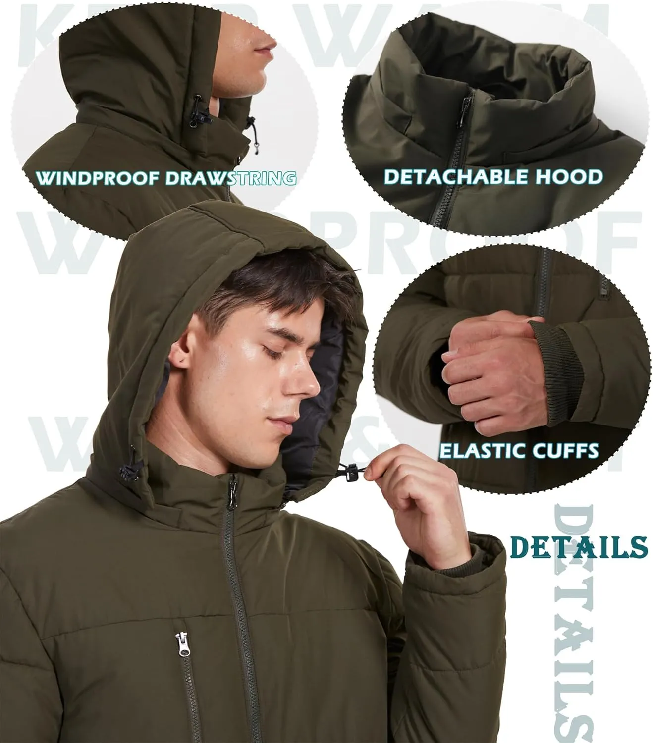 GGleaf Men's Hooded Winter Coat Warm Puffer Jacket Thicken Quilted Jacket