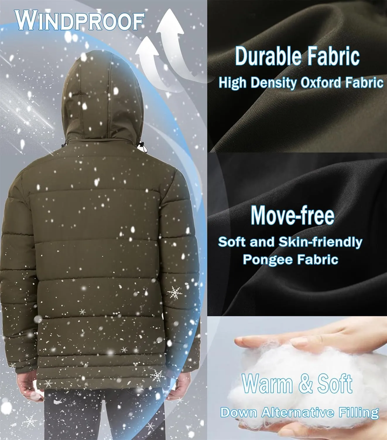 GGleaf Men's Hooded Winter Coat Warm Puffer Jacket Thicken Quilted Jacket