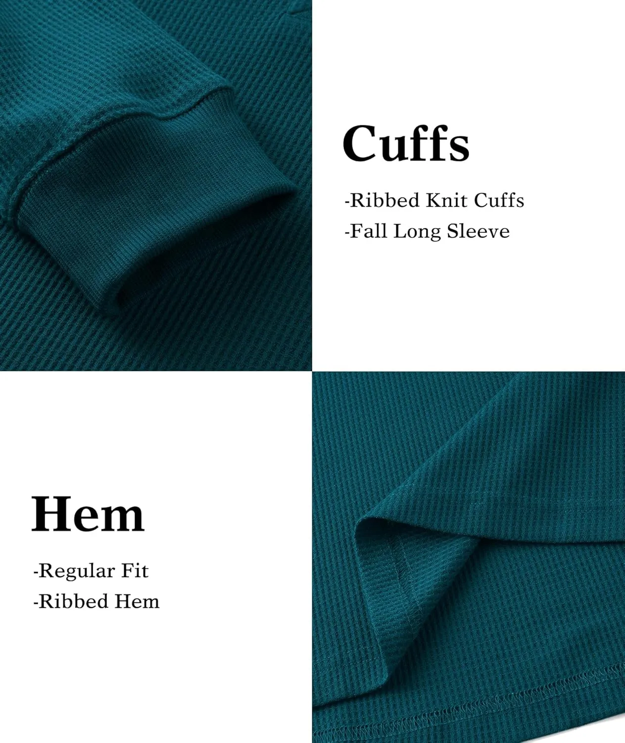 Henley Long Sleeve Shirts for Men Waffle Thermal Fashion Casual Tee Shirt Three Button Pullover with Pocket