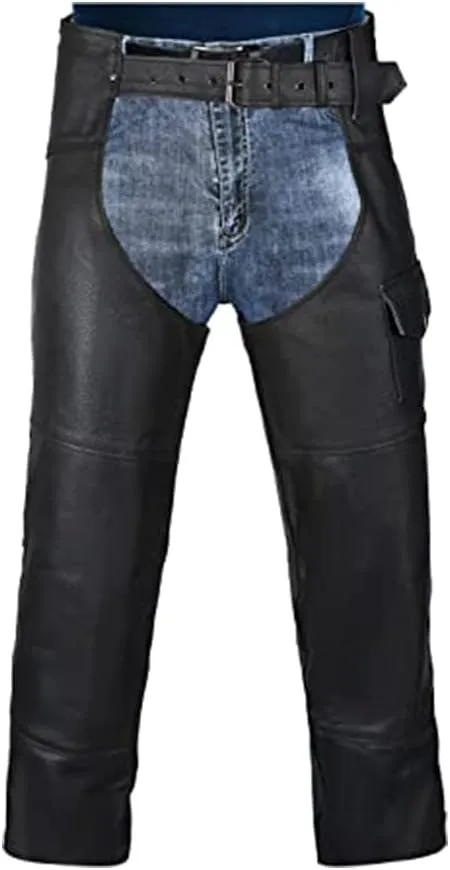 HWK Motorcycle Leather Chaps for Men and Women, Black Motorcycle Chaps for Road Rash Protection and All-Weather Comfort