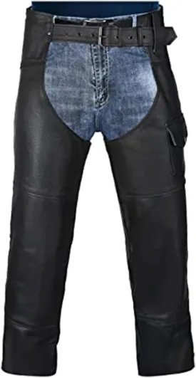 HWK Motorcycle Leather Chaps for Men and Women, Black Motorcycle Chaps for Road Rash Protection and All-Weather Comfort