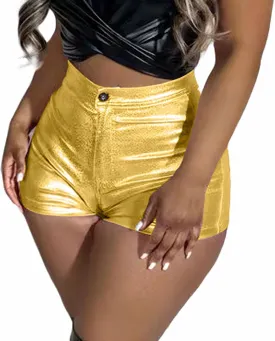 KANSOON Women's Metallic Faux Leather Shorts High Waist Shiny Sexy Rave Short Hot Pants