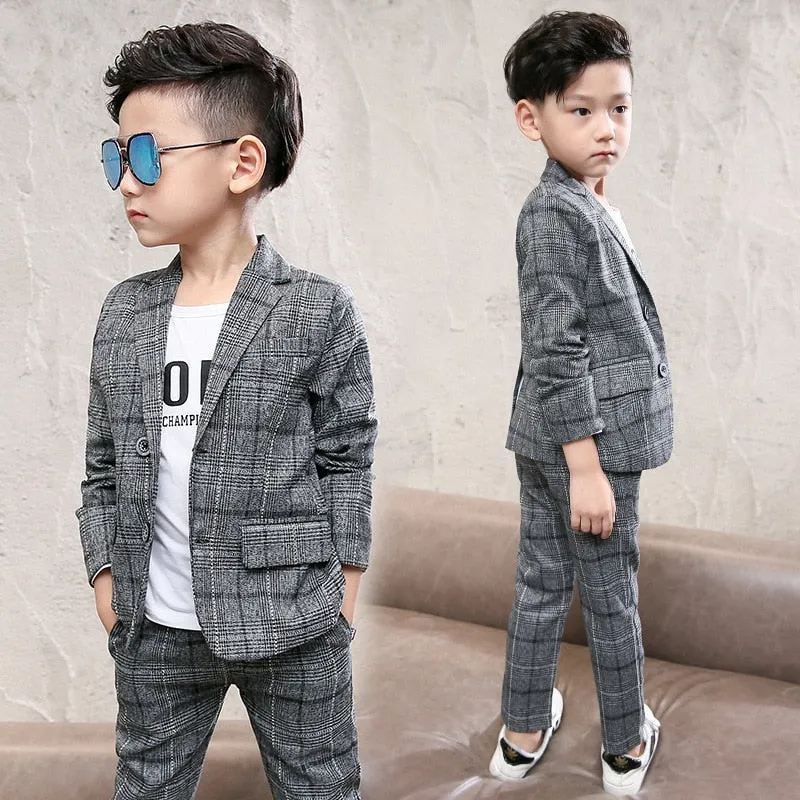 Kids Clothes 2019 new Spring autumn Long sleeve Children's suit Plaid Single Breasted  coat  pants 3-12 years Baby Boy Clothes